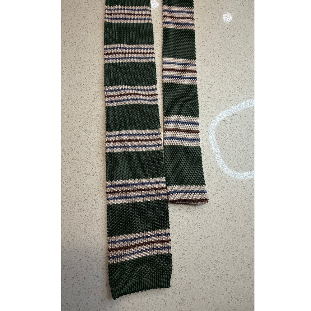 Brooks Brothers Mens Green Striped Knit Silk Tie Square Bottom NWT
